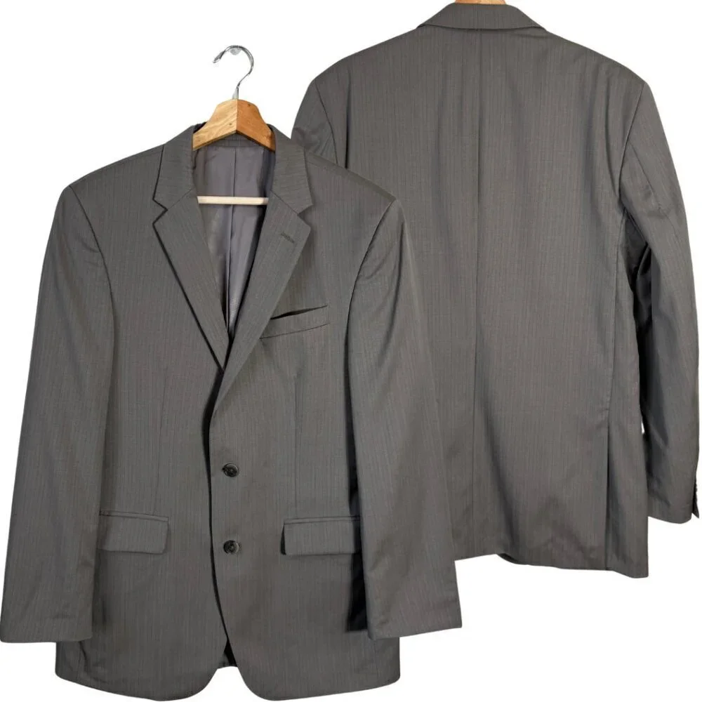 Kenneth Cole New York Striped Wool Sport Coat Dinner Jacket Blazer Men's 40R Tan